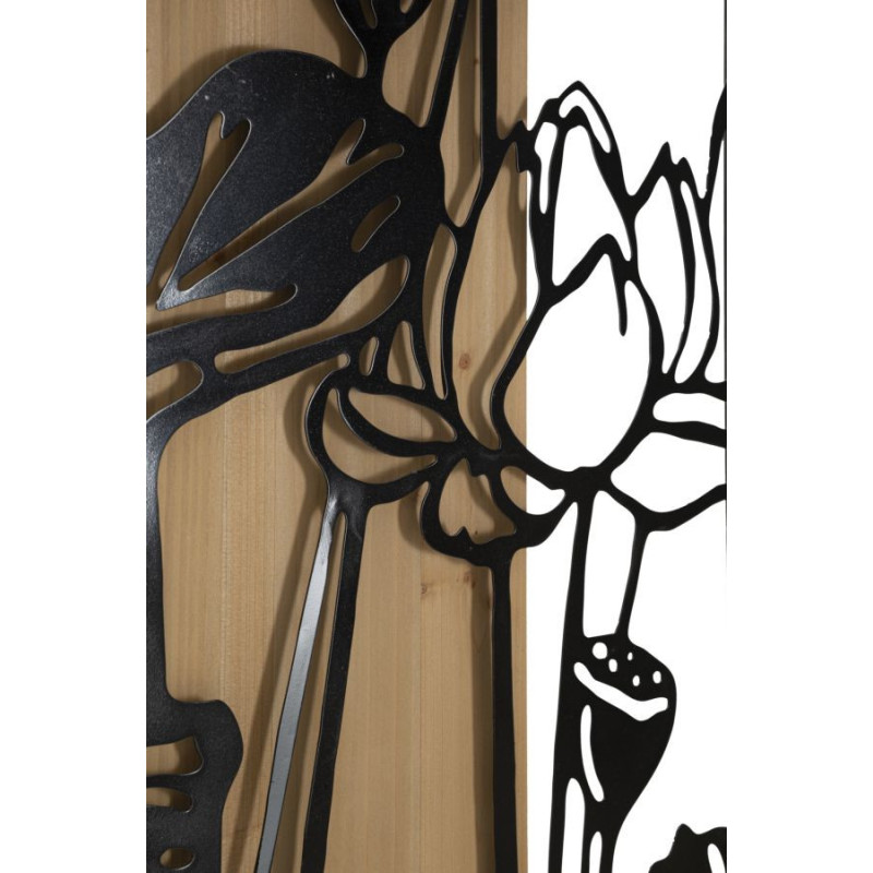 Déco murale originale Lotus 60x90 en Métal Noir Bois Naturel Kelor 