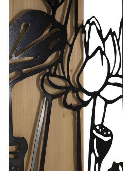 Déco murale originale Lotus 60x90 en Métal Noir Bois Naturel Kelor 