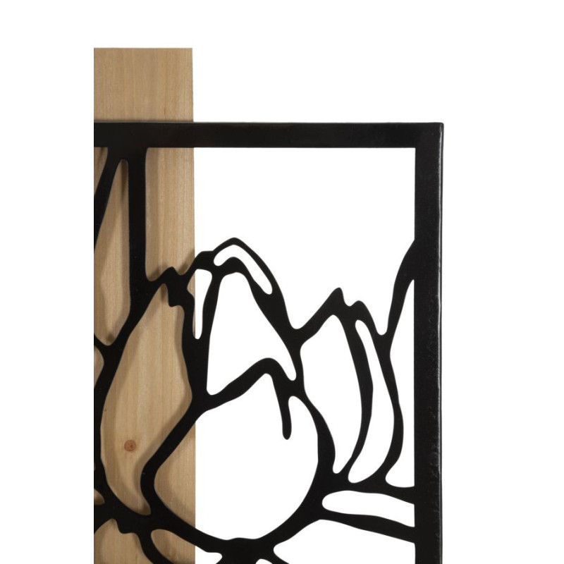 Déco murale originale Lotus 60x90 en Métal Noir Bois Naturel Kelor 