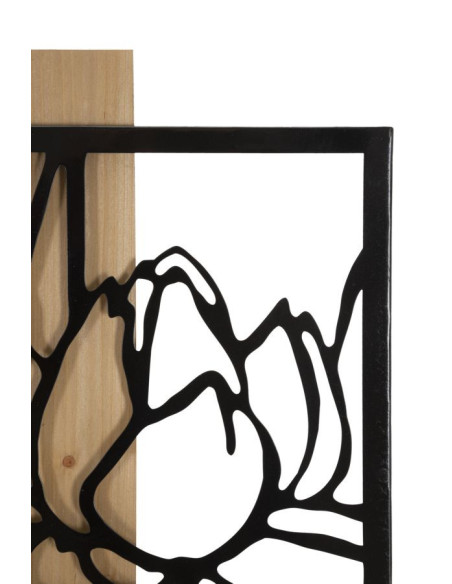 Déco murale originale Lotus 60x90 en Métal Noir Bois Naturel Kelor 