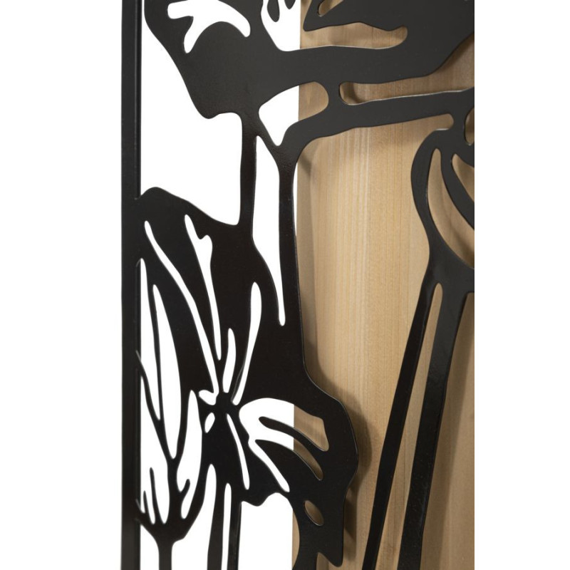 Déco murale originale Lotus 60x90 en Métal Noir Bois Naturel Kelor 