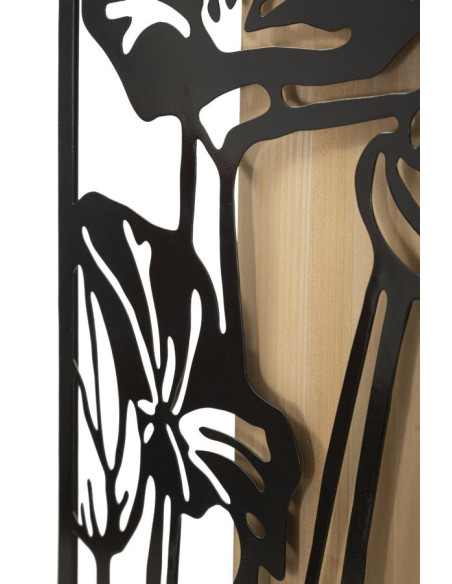 Déco murale originale Lotus 60x90 en Métal Noir Bois Naturel Kelor 
