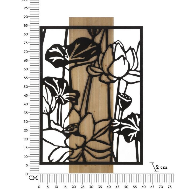 Déco murale originale Lotus 60x90 en Métal Noir Bois Naturel Kelor 