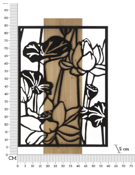 Déco murale originale Lotus 60x90 en Métal Noir Bois Naturel Kelor 
