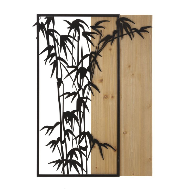 Déco murale originale Bambous 58x80 en Métal Noir Bois Naturel Olian 