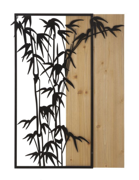 Déco murale originale Bambous 58x80 en Métal Noir Bois Naturel Olian 