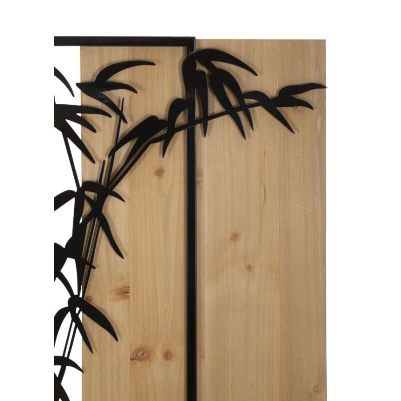 Déco murale originale Bambous 58x80 en Métal Noir Bois Naturel Olian 