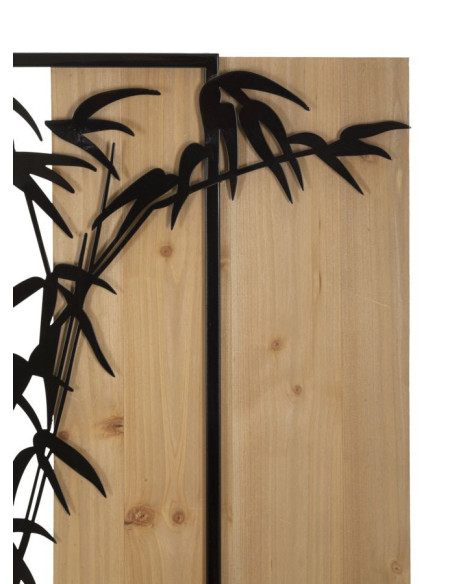 Déco murale originale Bambous 58x80 en Métal Noir Bois Naturel Olian 