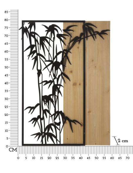 Déco murale originale Bambous 58x80 en Métal Noir Bois Naturel Olian 