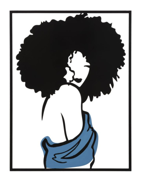 Déco murale moderne Femme coupe afro 60x80 en Métal Noir Bleu Lydra 