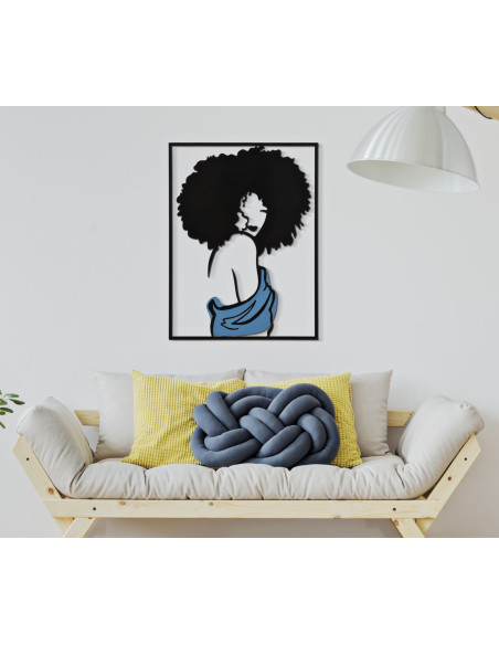 Déco murale moderne Femme coupe afro 60x80 en Métal Noir Bleu Lydra 
