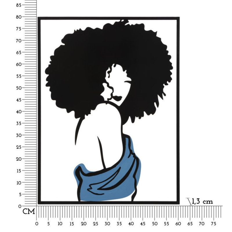 Déco murale moderne Femme coupe afro 60x80 en Métal Noir Bleu Lydra 