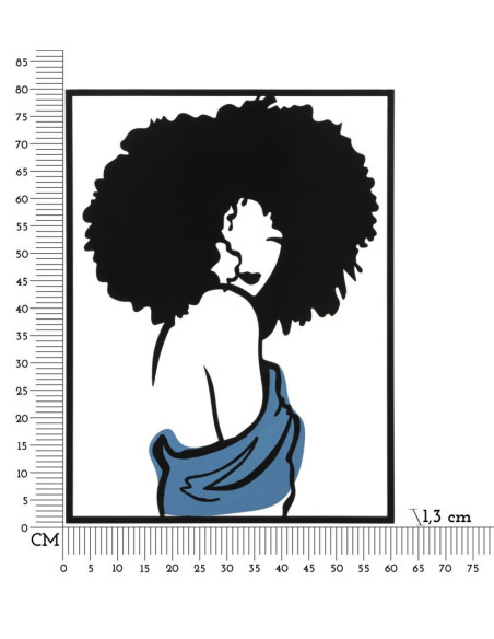 Déco murale moderne Femme coupe afro 60x80 en Métal Noir Bleu Lydra 