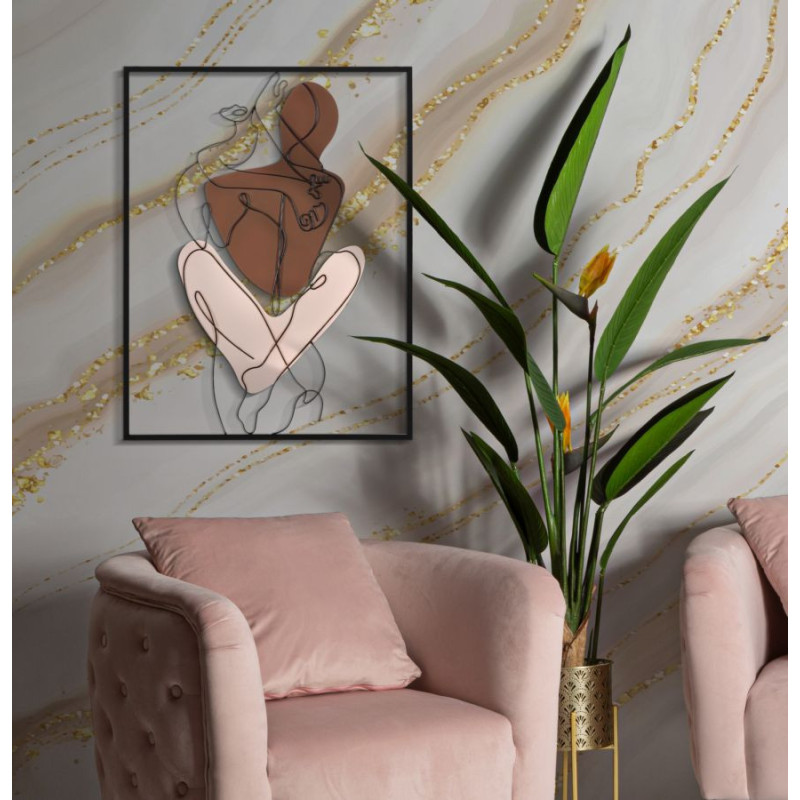 Déco murale moderne Couple Abstrait 60x80 en Métal Noir Marron Beige Varla 