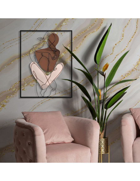 Déco murale moderne Couple Abstrait 60x80 en Métal Noir Marron Beige Varla 