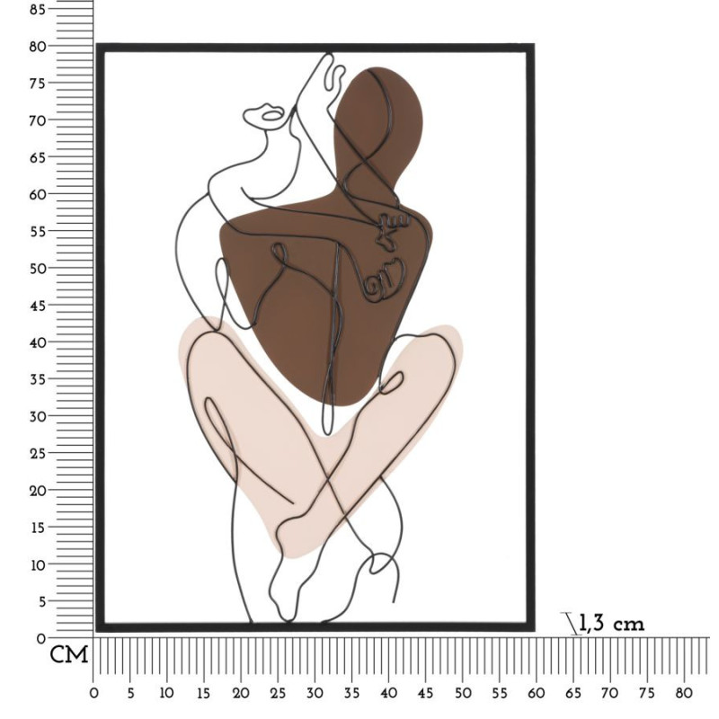 Déco murale moderne Couple Abstrait 60x80 en Métal Noir Marron Beige Varla 