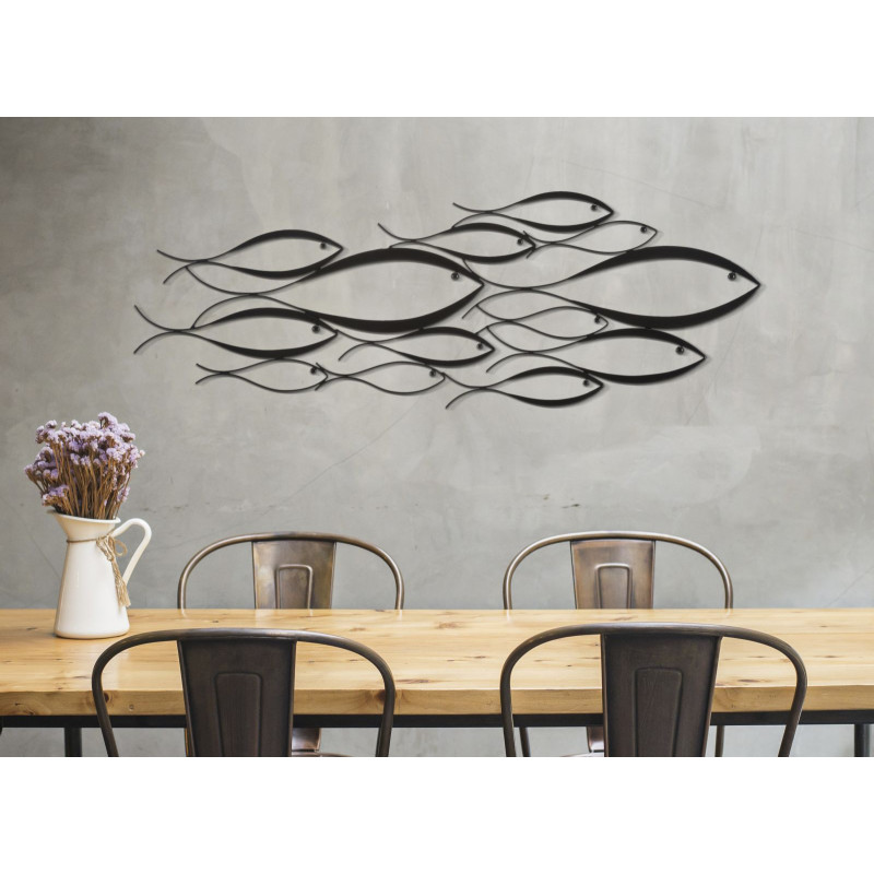 Grande Déco murale moderne Poisson 100x35 en Métal Noir Ceron 