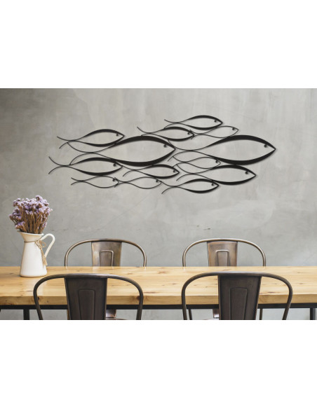 Grande Déco murale moderne Poisson 100x35 en Métal Noir Ceron 