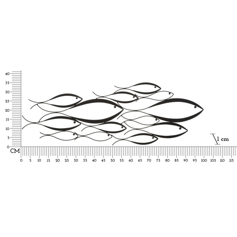Grande Déco murale moderne Poisson 100x35 en Métal Noir Ceron 