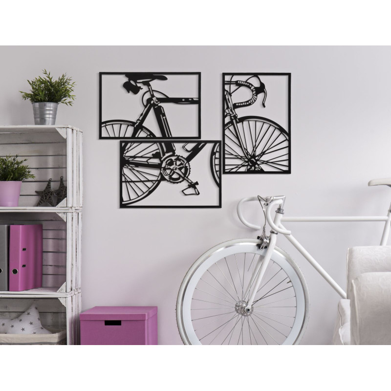 Grande Déco murale moderne triptyque Vélo 115x80 en Métal Noir Eryan 