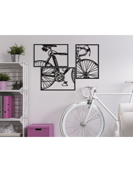 Grande Déco murale moderne triptyque Vélo 115x80 en Métal Noir Eryan 