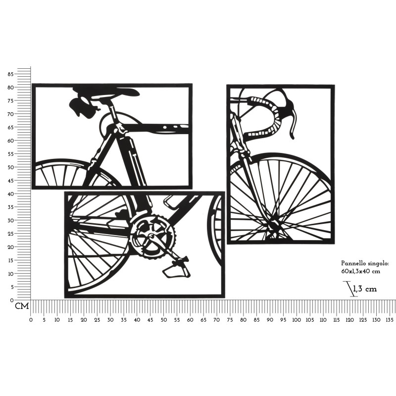 Grande Déco murale moderne triptyque Vélo 115x80 en Métal Noir Eryan 