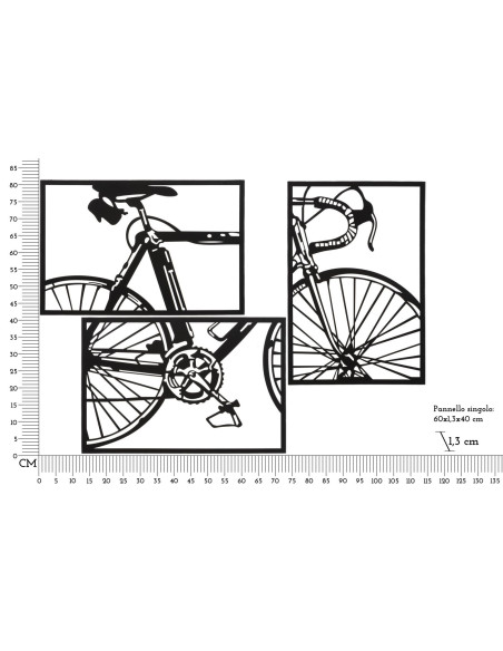 Grande Déco murale moderne triptyque Vélo 115x80 en Métal Noir Eryan 