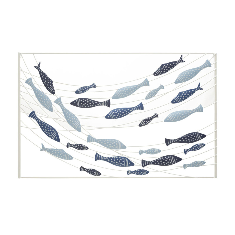 Déco murale moderne Poissons 96x61 en Métal Bleu Blanc Neyla 