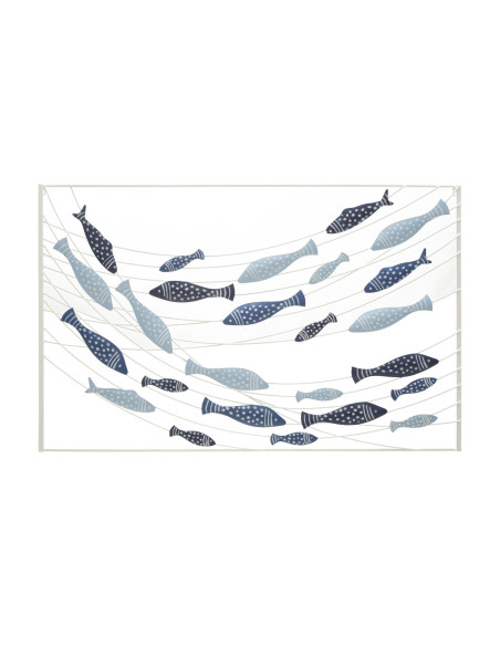Déco murale moderne Poissons 96x61 en Métal Bleu Blanc Neyla 