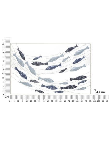 Déco murale moderne Poissons 96x61 en Métal Bleu Blanc Neyla 