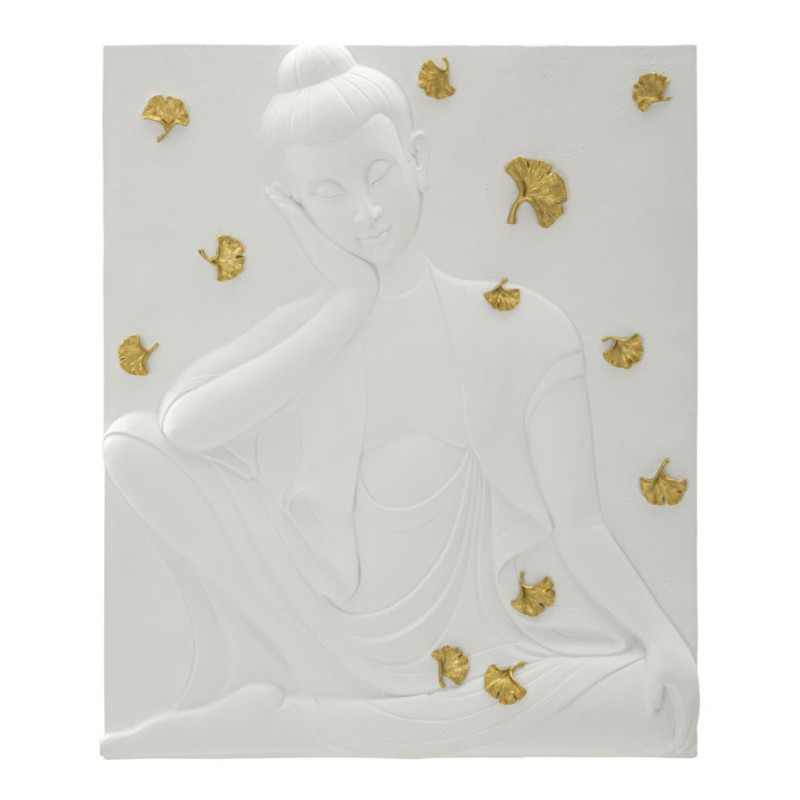 Déco murale zen Bouddha 46x55 en Résine Blanc Doré Zelin 