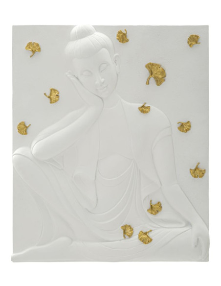 Déco murale zen Bouddha 46x55 en Résine Blanc Doré Zelin 