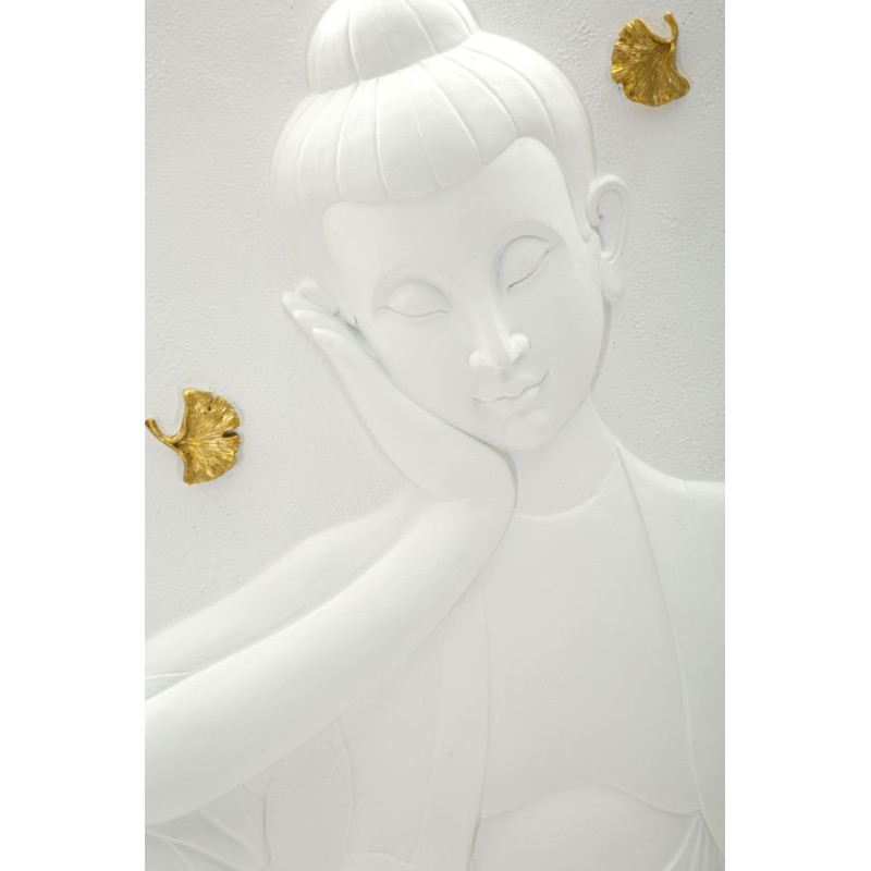 Déco murale zen Bouddha 46x55 en Résine Blanc Doré Zelin 