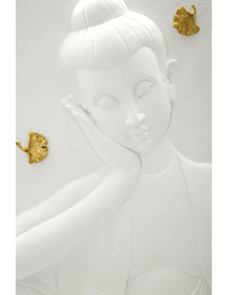 Déco murale zen Bouddha 46x55 en Résine Blanc Doré Zelin 