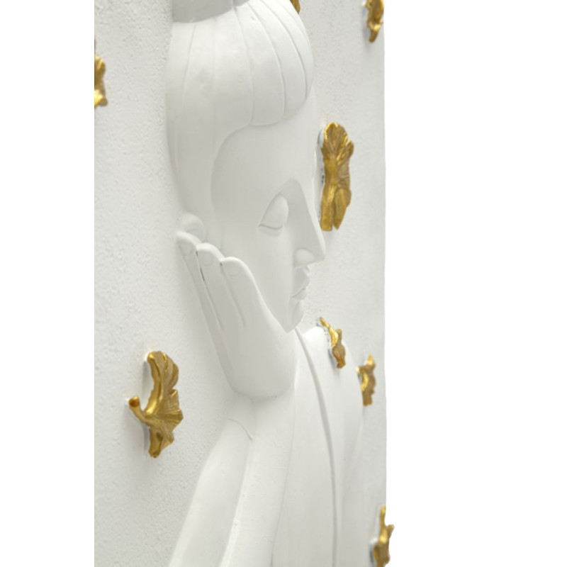 Déco murale zen Bouddha 46x55 en Résine Blanc Doré Zelin 