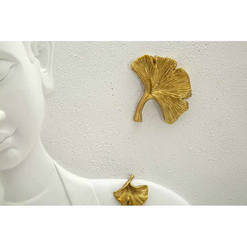 Déco murale zen Bouddha 46x55 en Résine Blanc Doré Zelin 