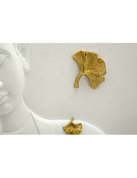 Déco murale zen Bouddha 46x55 en Résine Blanc Doré Zelin 