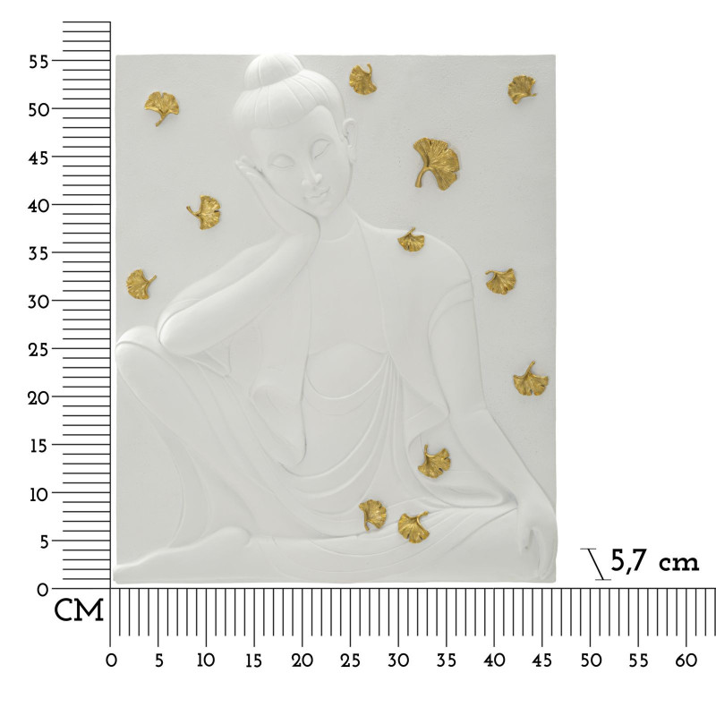 Déco murale zen Bouddha 46x55 en Résine Blanc Doré Zelin 