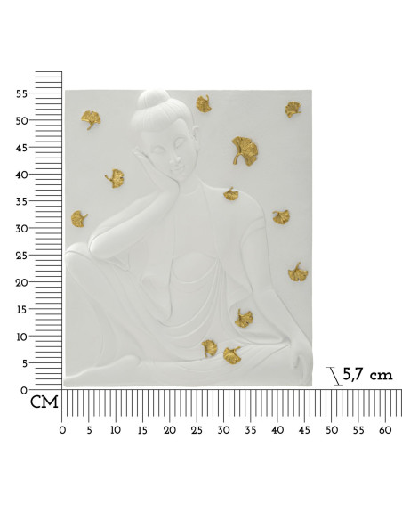 Déco murale zen Bouddha 46x55 en Résine Blanc Doré Zelin 