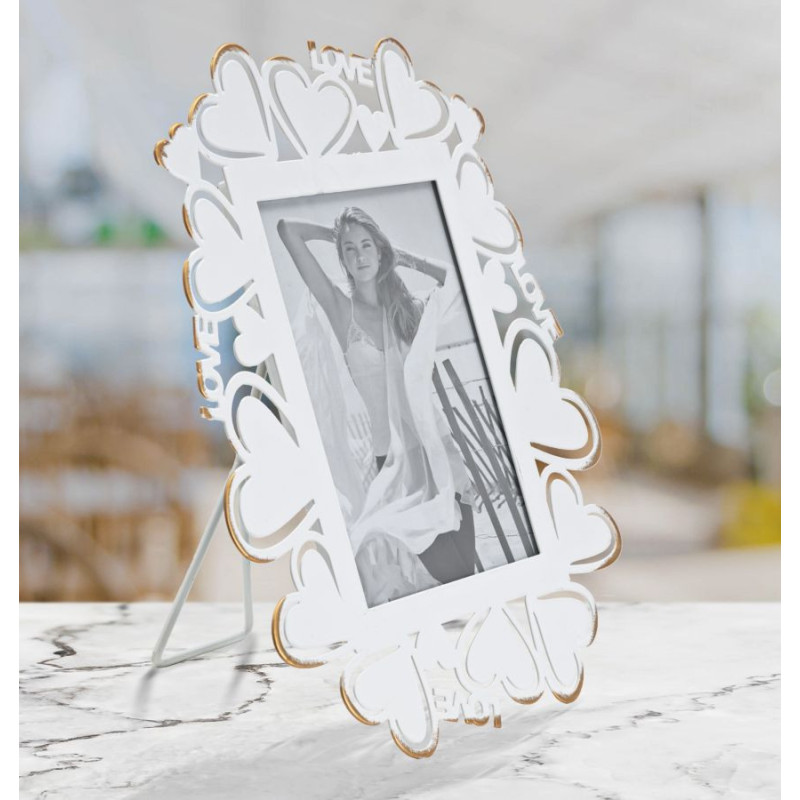 Cadre photo original Coeur Love en Métal Blanc Vieilli pour photo 12x17 cm Yorin 