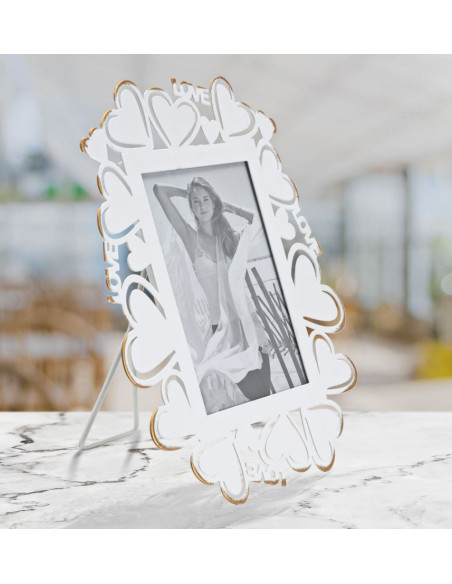 Cadre photo original Coeur Love en Métal Blanc Vieilli pour photo 12x17 cm Yorin 
