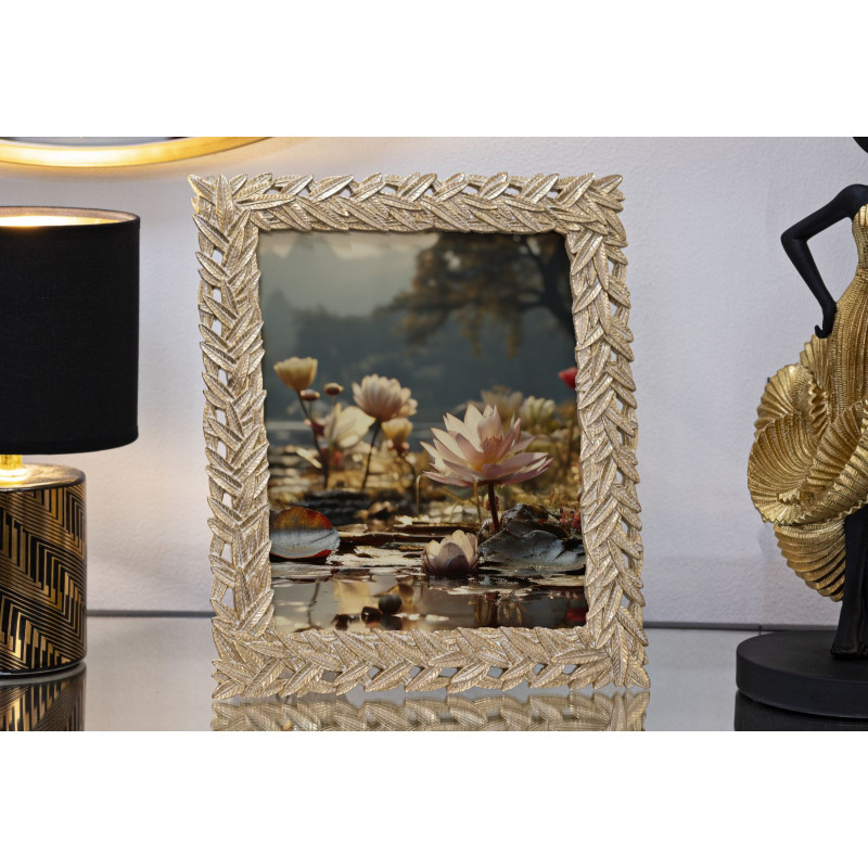 Cadre photo moderne chic Feuilles de laurier en Résine Doré pour photo 20x25 cm Solis 