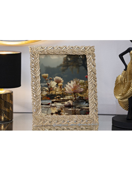 Cadre photo moderne chic Feuilles de laurier en Résine Doré pour photo 20x25 cm Solis 