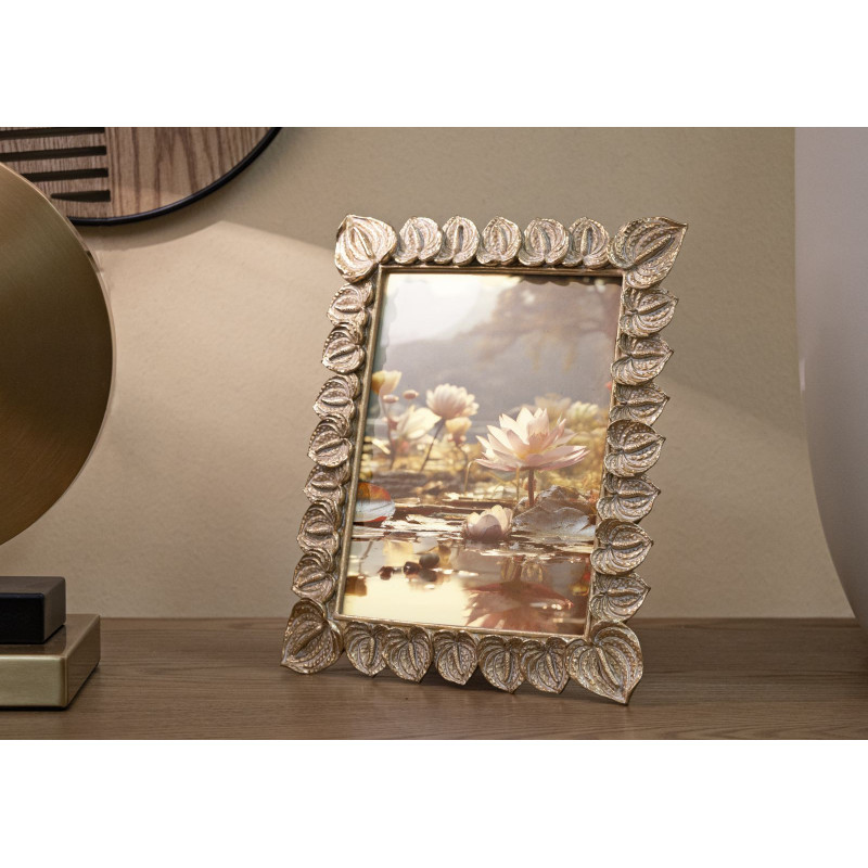 Cadre photo moderne chic Feuilles en Résine Doré pour photo 15x20 cm Anthurium 