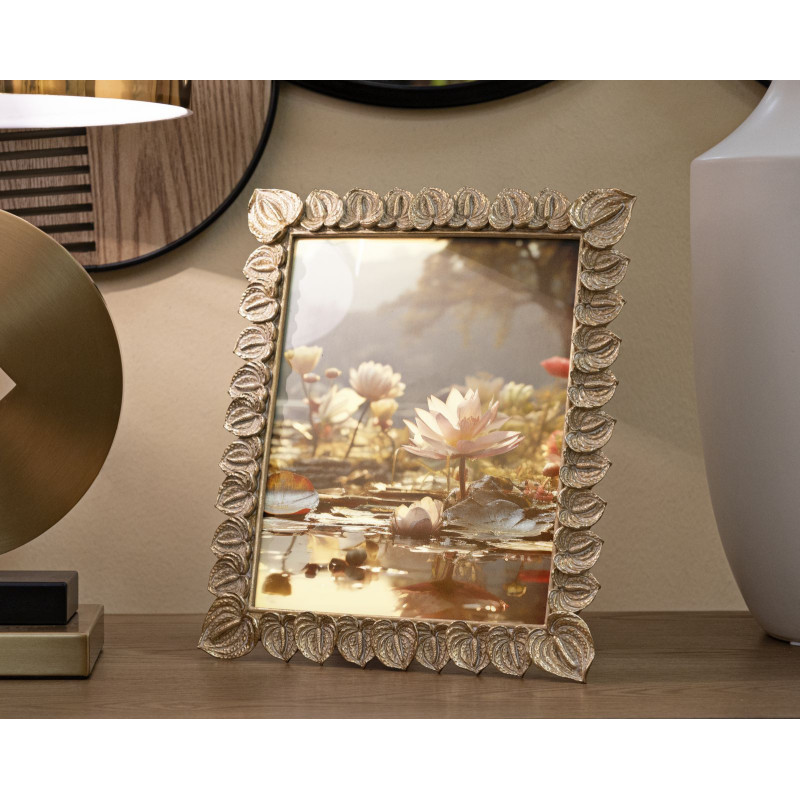 Cadre photo moderne chic Feuilles en Résine Doré pour photo 20x25 cm Anthurium 