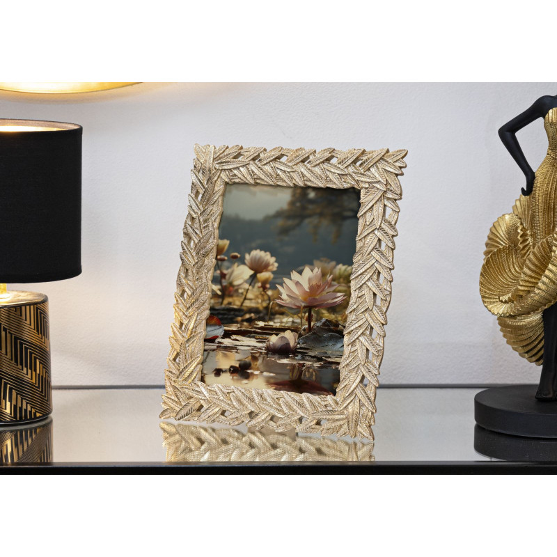 Cadre photo moderne chic Feuilles de laurier en Résine Doré pour photo 15x20 cm Solis 
