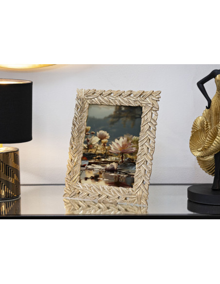 Cadre photo moderne chic Feuilles de laurier en Résine Doré pour photo 15x20 cm Solis 