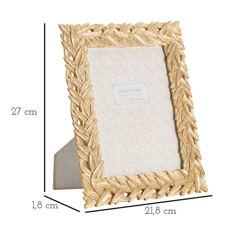 Cadre photo moderne chic Feuilles de laurier en Résine Doré pour photo 15x20 cm Solis 