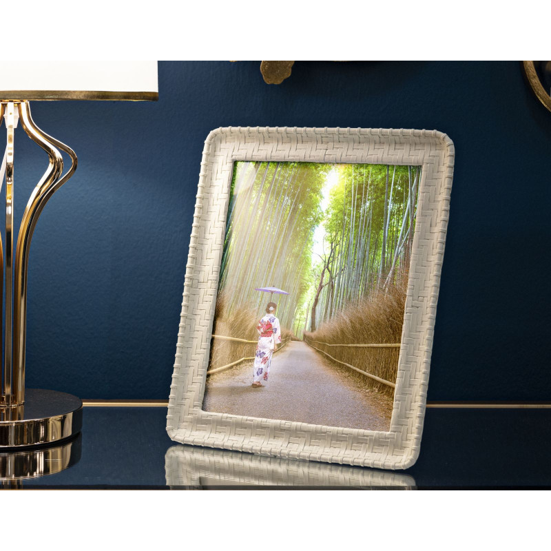 Cadre photo original Motif tressé en Résine Blanc pour photo 20x25 cm Bamboo 