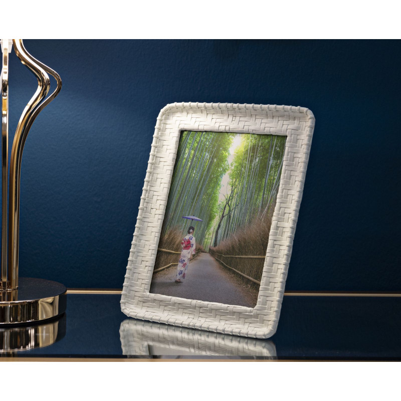 Cadre photo original Motif tressé en Résine Blanc pour photo 15x20 cm Bamboo 